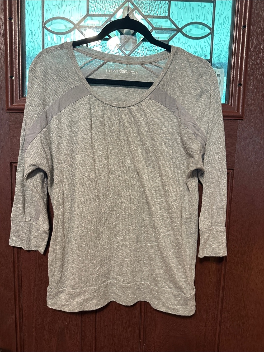 Calvin Klein Jeans Light Heather Gray 3/4 Sleeve Scoop Neck Top